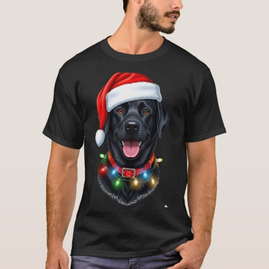 Black Lab Labrador Christmas Dog Santa Hat Light P Tシャツ (正面)