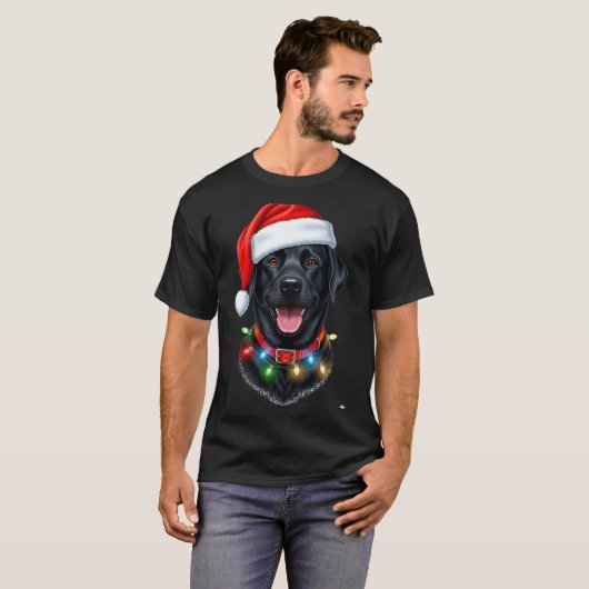 Black Lab Labrador Christmas Dog Santa Hat Light P Tシャツ (正面フル)