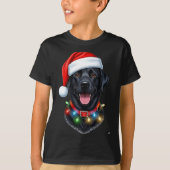 Black Lab Labrador Christmas Dog Santa Hat Light P Tシャツ (正面)