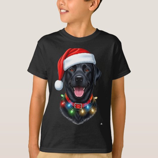 Black Lab Labrador Christmas Dog Santa Hat Light P Tシャツ (正面)