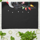 Black Lab Labrador Christmas Tree Light Pajama Dog キッチンタオル (折り畳み)