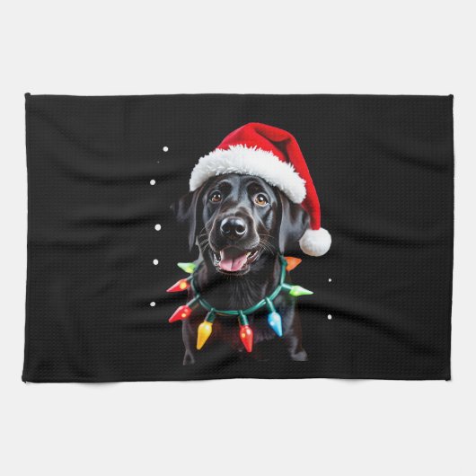 Black Lab Labrador Christmas Tree Light Pajama Dog キッチンタオル (横)