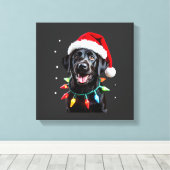 Black Lab Labrador Christmas Tree Light Pajama Dog キャンバスプリント (インサイチュ (ウッドフロア))