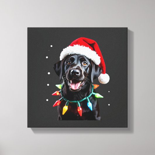 Black Lab Labrador Christmas Tree Light Pajama Dog キャンバスプリント (正面)