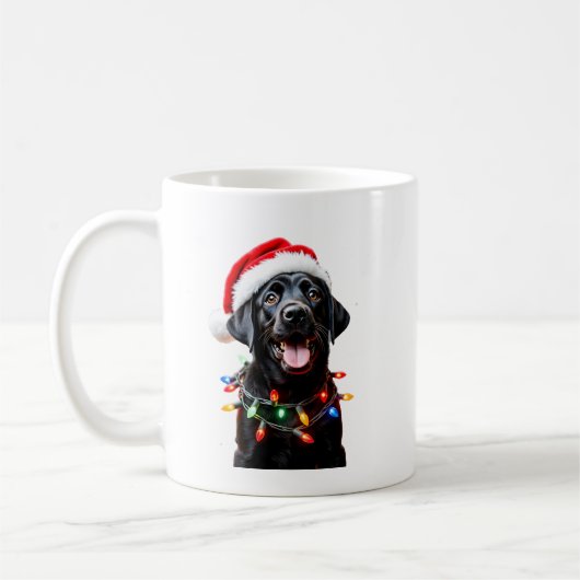 Black Lab Labrador Christmas Tree Light Pajama Dog コーヒーマグカップ (左)