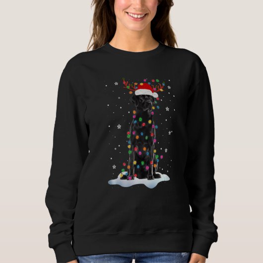 Black Lab Labrador Christmas Tree Light Pajama Dog スウェットシャツ (正面)