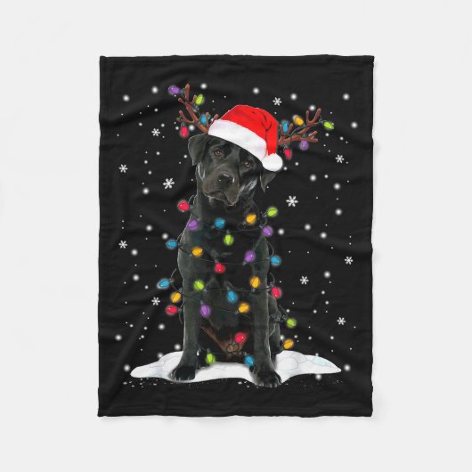 Black Lab Labrador Christmas Tree Light Pajama Dog フリースブランケット (正面)