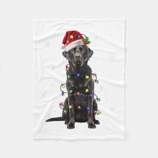 Black Lab Labrador Christmas Tree Light Pajama Dog フリースブランケット (正面)