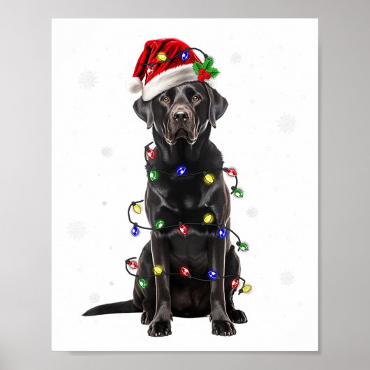 Black Lab Labrador Christmas Tree Light Pajama Dog ポスター (正面)