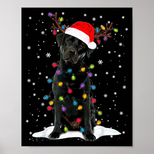 Black Lab Labrador Christmas Tree Light Pajama Dog ポスター (正面)