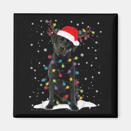 Black Lab Labrador Christmas Tree Light Pajama Dog マグネット (正面)