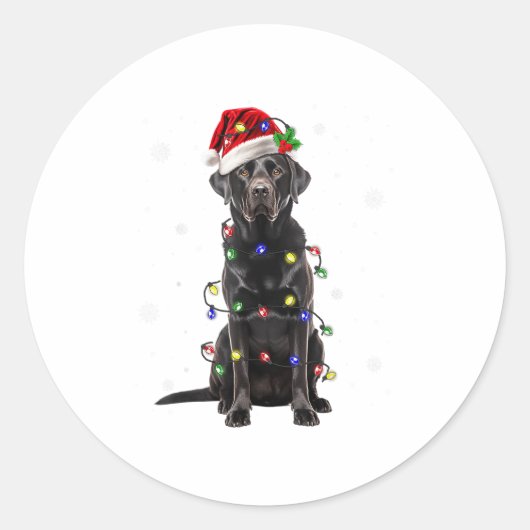 Black Lab Labrador Christmas Tree Light Pajama Dog ラウンドシール (正面)