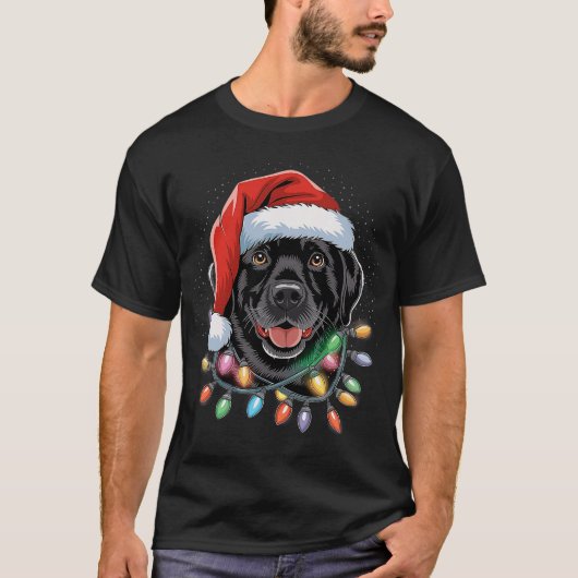 Black Lab Labrador Christmas Tree Light Pajama Dog Tシャツ (正面)