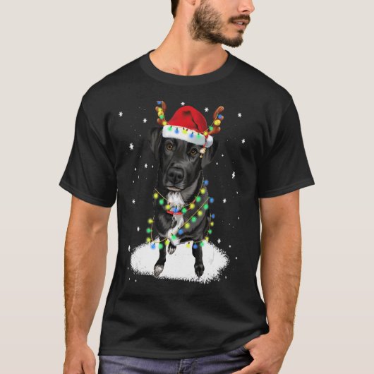 Black Lab Labrador Christmas Tree Light Pajama Dog Tシャツ (正面)