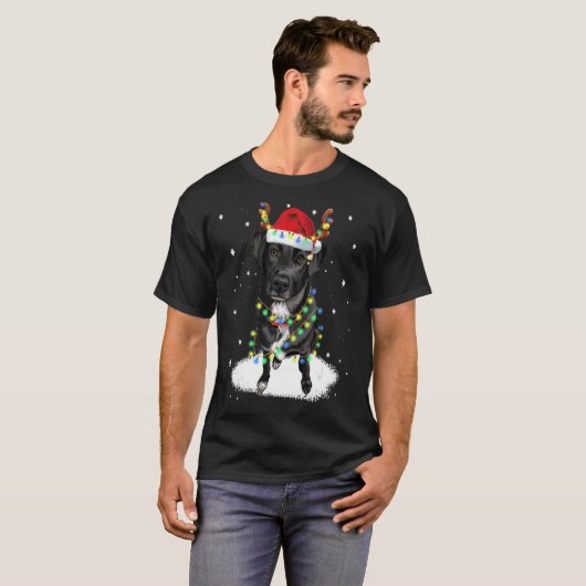 Black Lab Labrador Christmas Tree Light Pajama Dog Tシャツ (正面フル)