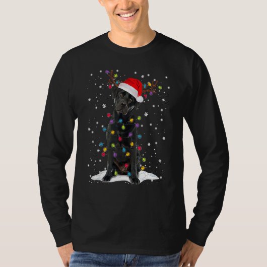 Black Lab Labrador Christmas Tree Light Pajama Dog Tシャツ (正面)