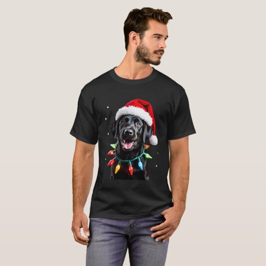 Black Lab Labrador Christmas Tree Light Pajama Dog Tシャツ (正面フル)