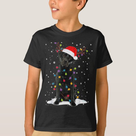 Black Lab Labrador Christmas Tree Light Pajama Dog Tシャツ (正面)