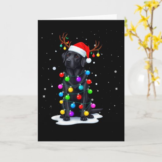 Black Lab Labrador Dog Funny Christmas Lights Rein カード (黄色い花)