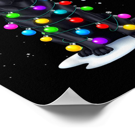 Black Lab Labrador Dog Funny Christmas Lights Rein ポスター (角)