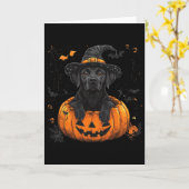 Black Lab Labrador Pumpkin Halloween Thanksgiving  カード (黄色い花)