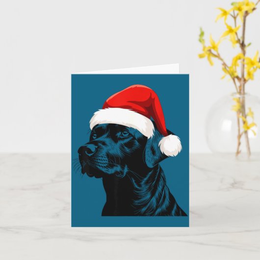 Black Lab Labrador Santa Hat Christmas Holiday Pet カード (黄色い花)