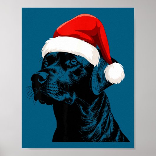 Black Lab Labrador Santa Hat Christmas Holiday Pet ポスター (正面)