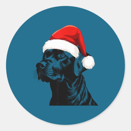 Black Lab Labrador Santa Hat Christmas Holiday Pet ラウンドシール (正面)