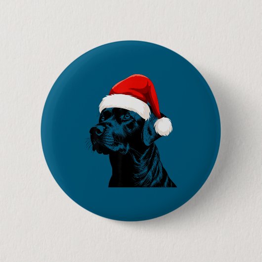 Black Lab Labrador Santa Hat Christmas Holiday Pet 缶バッジ (正面)