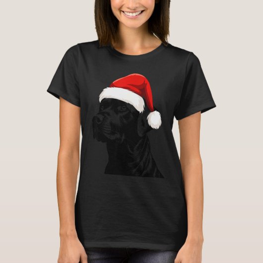 Black Lab Labrador Santa Hat Christmas Holiday Pet Tシャツ (正面)