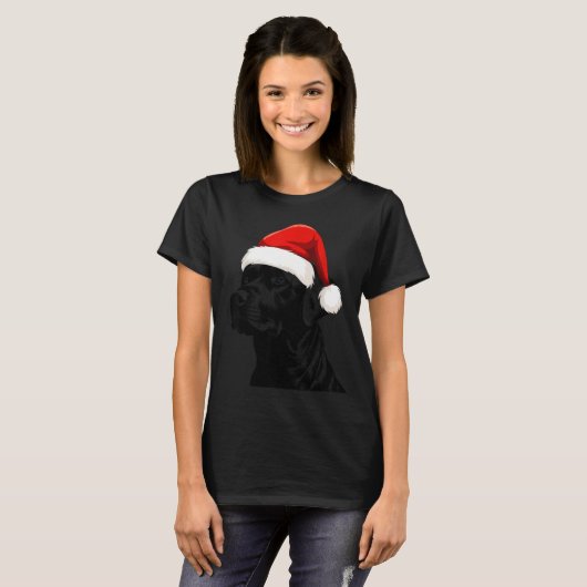 Black Lab Labrador Santa Hat Christmas Holiday Pet Tシャツ (正面フル)