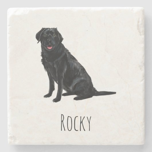Black Lab Marble Drink Coasters - Custom Dog Name ストーンコースター (正面)
