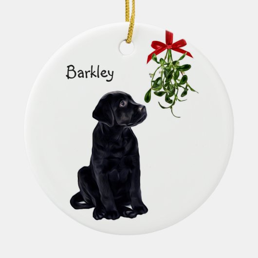 Black Lab Mistletoe Pet Dog Christmas セラミックオーナメント (正面)