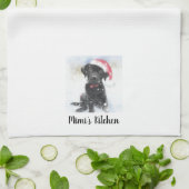 Black Lab Puppyサンタハットを着て、カスタム文字 キッチンタオル (折り畳み)