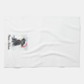 Black Lab Puppyサンタハットを着て、カスタム文字 キッチンタオル (横)