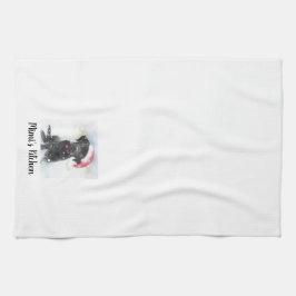 Black Lab Puppyサンタハットを着て、カスタム文字 キッチンタオル