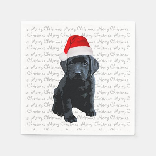 Black Lab Santa Dog – メリークリスマスラブラドール犬 スタンダードカクテルナプキン (正面)