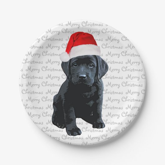Black Lab Santa Dog – メリークリスマスラブラドール犬 ペーパープレート (正面)