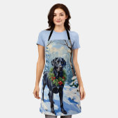 Black Lab Serene Winter Forest Christmas Holiday エプロン (着用した状態)