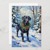 Black Lab Serene Winter Forest Christmas Holiday シーズンカード (正面/裏面)