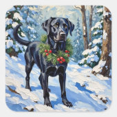 Black Lab Serene Winter Forest Christmas Holiday スクエアシール (正面)