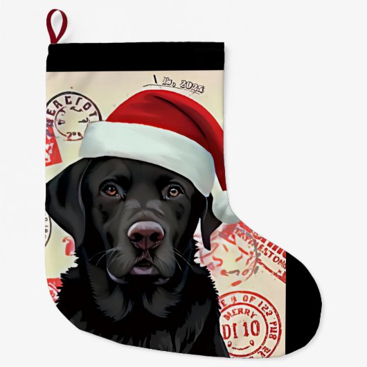 Black lab stocking ラージクリスマスストッキング (正面)