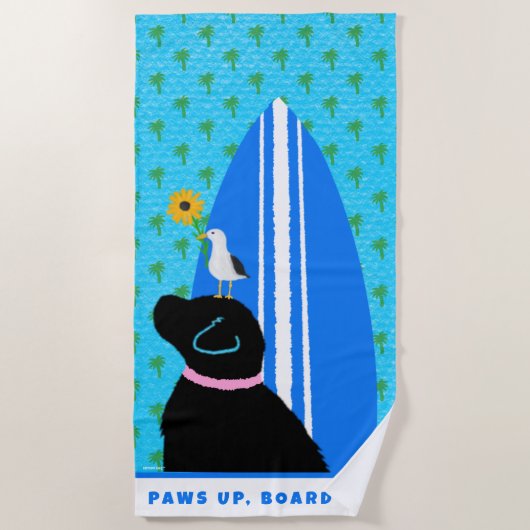 Black Lab Surf Dog Island Beach Towel ビーチタオル (正面)