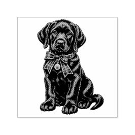 Black Lab Wearing a Bow Cute Rubber Stamp セルフインキングスタンプ