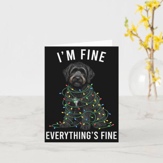 Black Labradoodle Christmas I'm Fine Everything Is カード (黄色い花)
