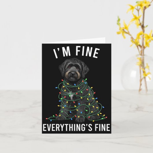 Black Labradoodle Christmas I'm Fine Everything Is カード (黄色い花)