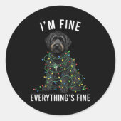 Black Labradoodle Christmas I'm Fine Everything Is ラウンドシール (正面)