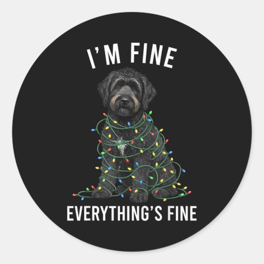 Black Labradoodle Christmas I'm Fine Everything Is ラウンドシール (正面)