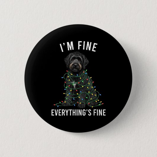 Black Labradoodle Christmas I'm Fine Everything Is 缶バッジ (正面)