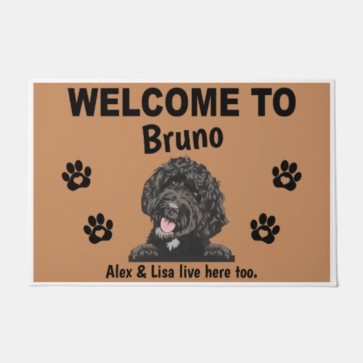 Black Labradoodle Personalized Door Mat Doormat  ドアマット (正面)